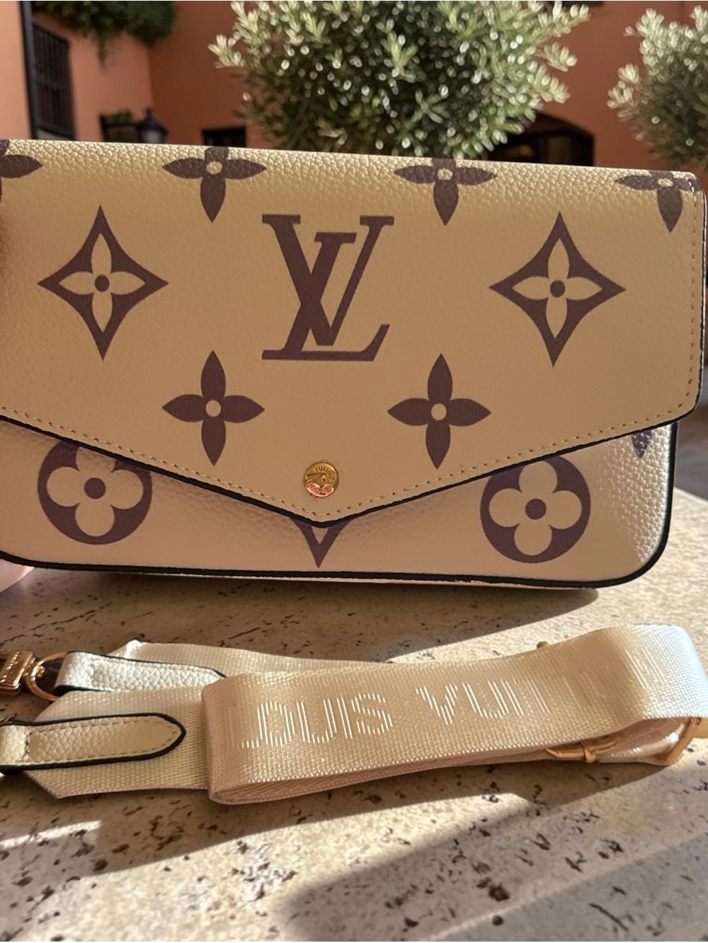 Inspired Beige Monogram Canvas Envelope Crossbody